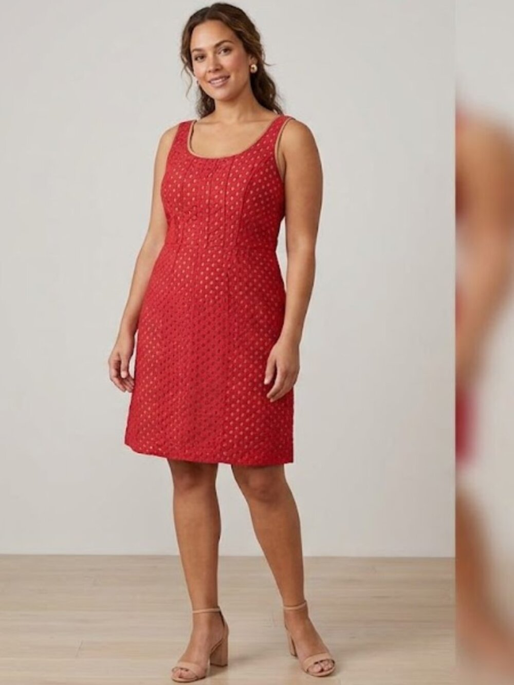 Kay Unger Lined Red Eyelet Cotton Dress Size 14